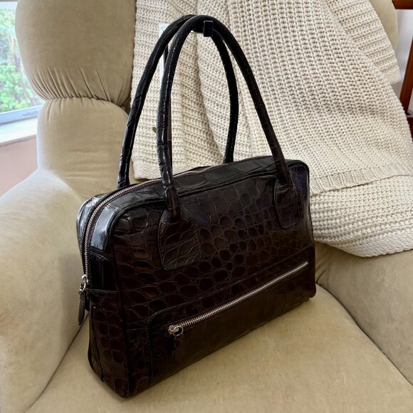 VTG Auth. TITTI DELL' ACQUA by MAXIMA Genuine Matte Alligator Satchel Laptop Bag - Picture 3 of 11